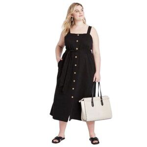Ava + Viv Black Button Front Midi Dress, Size 1x
